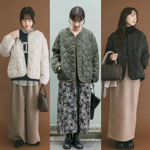 出口日本外贸货UR少量~日系复古葫芦绗棉夹棉棉衣宽松外套夹克女