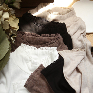 T恤直筒上衣女 蕾丝花边领长袖 bi入款 秋冬舒适高弹磨毛棉打底衫