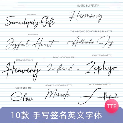 procreate可商用手写连笔婚礼签名ps英文字体安装包ai美工素材