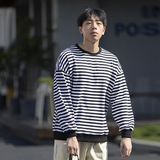 WY360-P35春季新款青少年学生条纹卫衣男生圆领潮牌黑色百搭上衣，男装卫衣，电商C309B