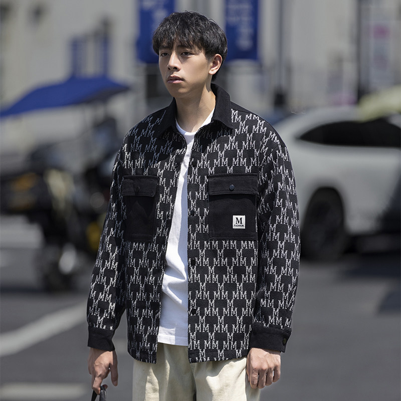 2024秋冬新款男士字母刺绣翻领撞色宽松百搭夹克外套男3120-P95,男装夹克,电商C309B