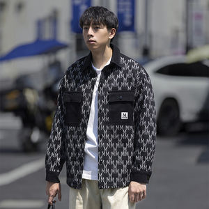 2024秋冬新款男士字母刺绣翻领撞色宽松百搭夹克外套男 3120-P95图片