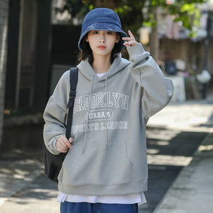 WY687-P50 男士春季青少年学生日系简约字母连帽卫衣外套宽松上衣图片
