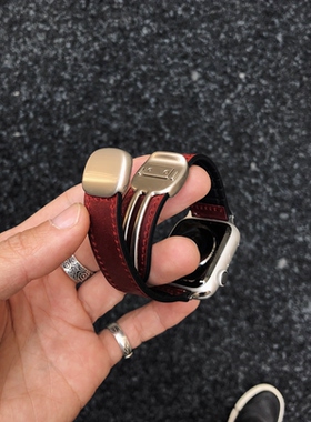 KAKE疯马皮硅胶适用苹果applewatch手表表带s11 10磁吸圆滑扣新款