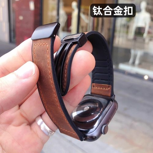 卡客 疯马皮适用苹果手表iwatch表带987硅胶ultra钛合金磁吸扣s11