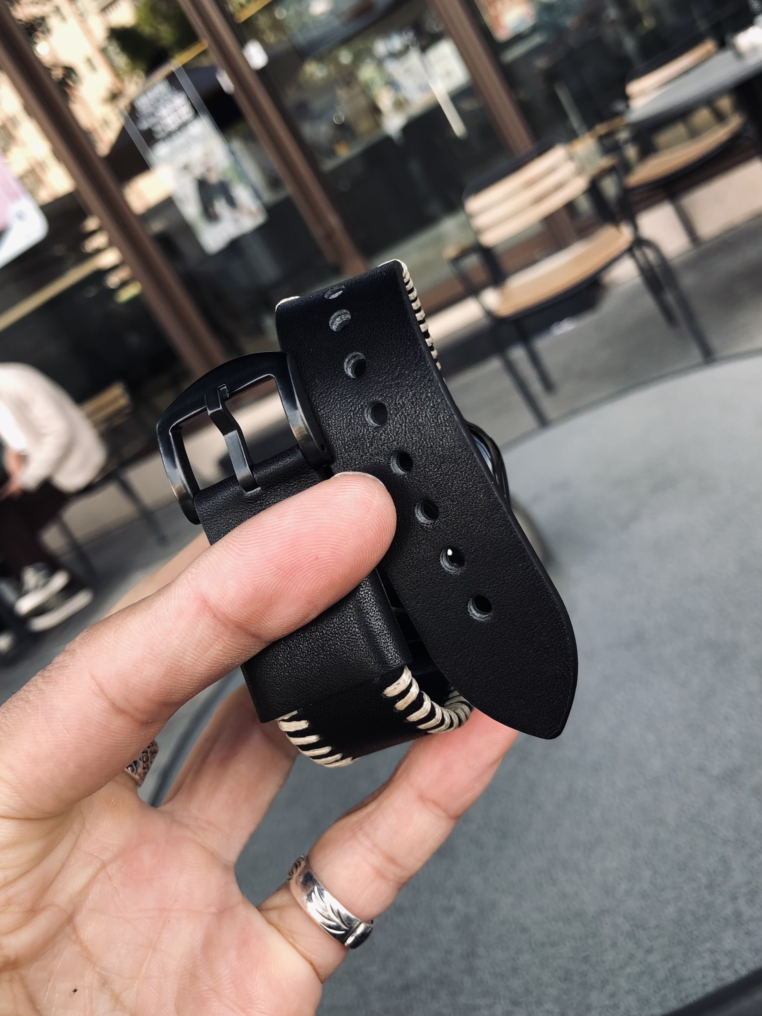 KAKE新款加厚牛皮适用苹果applewatch手表表带s11缝线10 9876复古