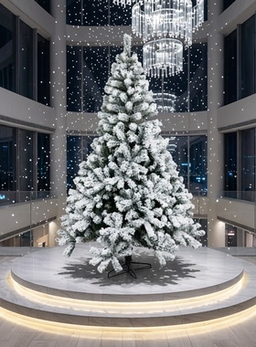 圣诞节仿真人造雪高档植绒树pvc雪松树1.5/2/3/4米加雪圣诞树白色