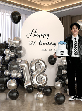 生日布置场景装饰气球18岁男孩男生成人礼酒店包厢派对背景墙kt板