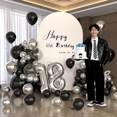 生日布置场景装饰气球18岁男孩男生成人礼酒店包厢派对背景墙kt板