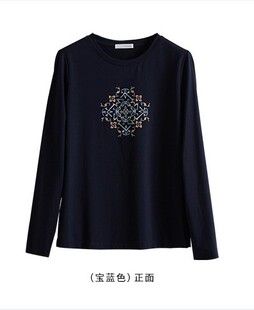 欧洲站长袖T恤女2024秋季新款民族风复古刺绣百搭宽松圆领体恤衫