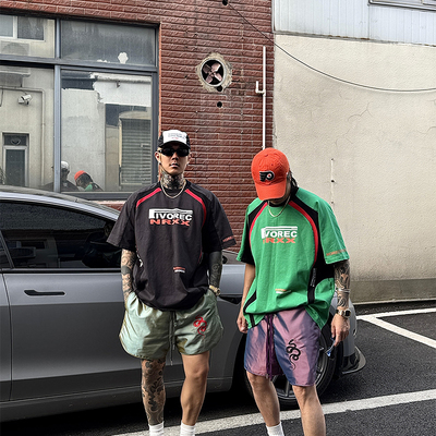 重磅纯棉380g拼接印花短袖T恤