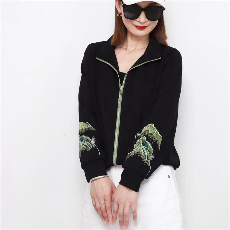 雅姿赏色珊瑚花拉链开衫刺绣外套秋新款女2024休闲妈妈女装23013