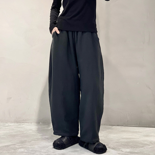 保暖长裤 宽松黑色萝卜裤 女松紧腰纯色夹棉休闲裤 文艺百搭亚麻棉裤
