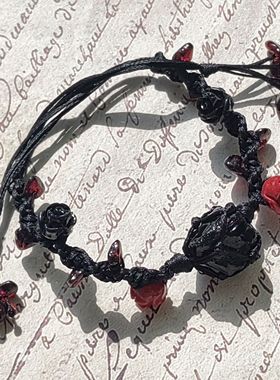 【鹤别青山】暮野玫瑰手工编织原创设计暗黑系手绳，小众复古男女