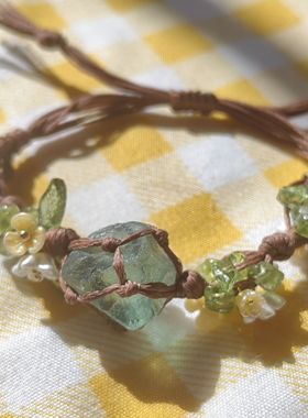 【鹤别青山】绿色灯塔森系简约天然绿萤石手工编织治愈手作