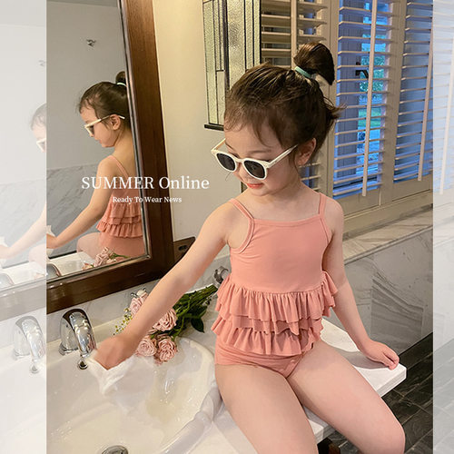 夏季女童木耳边分体泳衣套装