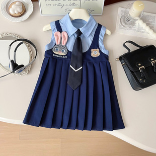 2024夏季 女童小兔子百褶裙女孩制服连衣裙宝宝学院风JK裙子潮 新款
