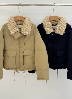 羊卷毛领大口袋90白鸭绒羽绒服