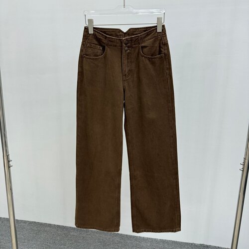 韩奈PH23咖啡色后扣直筒牛仔裤