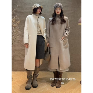 韩奈韩国女装PH232026冬季双口袋长款山羊绒大衣外套2577