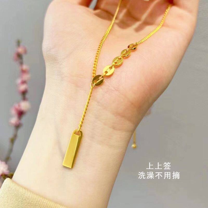希音大福同款幸运签项链女吊坠暴富小金条上上签不掉色礼物锁骨链图片