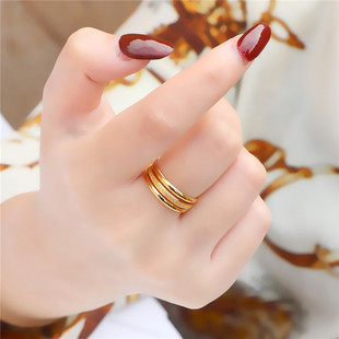 三生三世磨砂小素圈戒指女时尚 个性 不掉色钛钢18k金色食指环尾戒