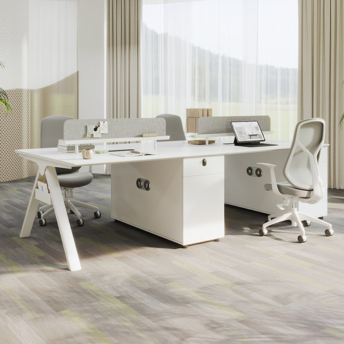白色员工位办公桌椅单人四人位六人位组合简约现代职员办公桌卡座