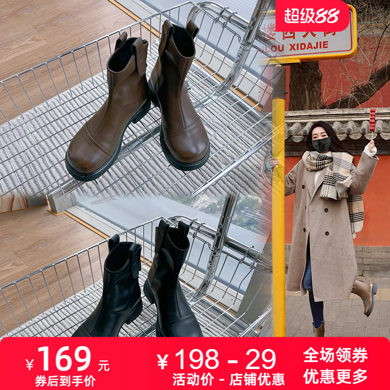 真皮马丁靴女2026秋冬新款粗跟复古英伦风短靴休闲百搭低筒靴子女
