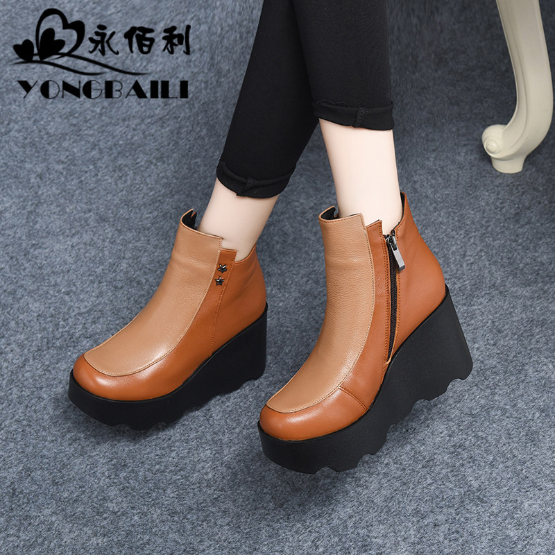 厚底真皮马丁靴女2026新款牛皮短靴皮靴松糕女鞋坡跟高跟女靴皮鞋