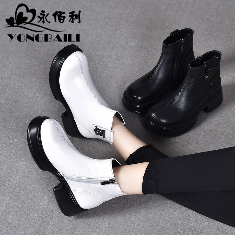 厚底高跟休闲女鞋2026秋冬新款原创手工头层牛皮短靴女靴子皮鞋