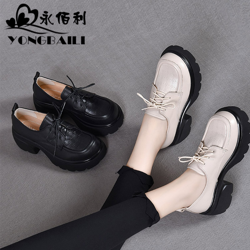 系带厚底松糕跟单鞋女