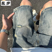 男夏季 五分裤 薄款 美式 破洞牛仔短裤 子宽松潮牌大码 2026新款 复古裤