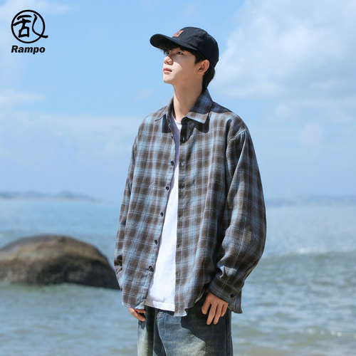 格子衬衫男士长袖秋季高级感衬衣