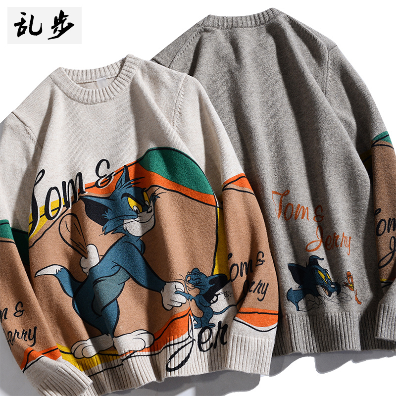 秋冬针织衫圆领男士卡通图案毛衣