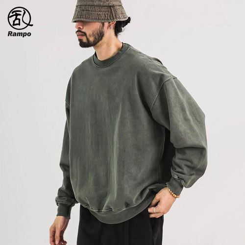 美式复古重磅水洗做旧卫衣男士