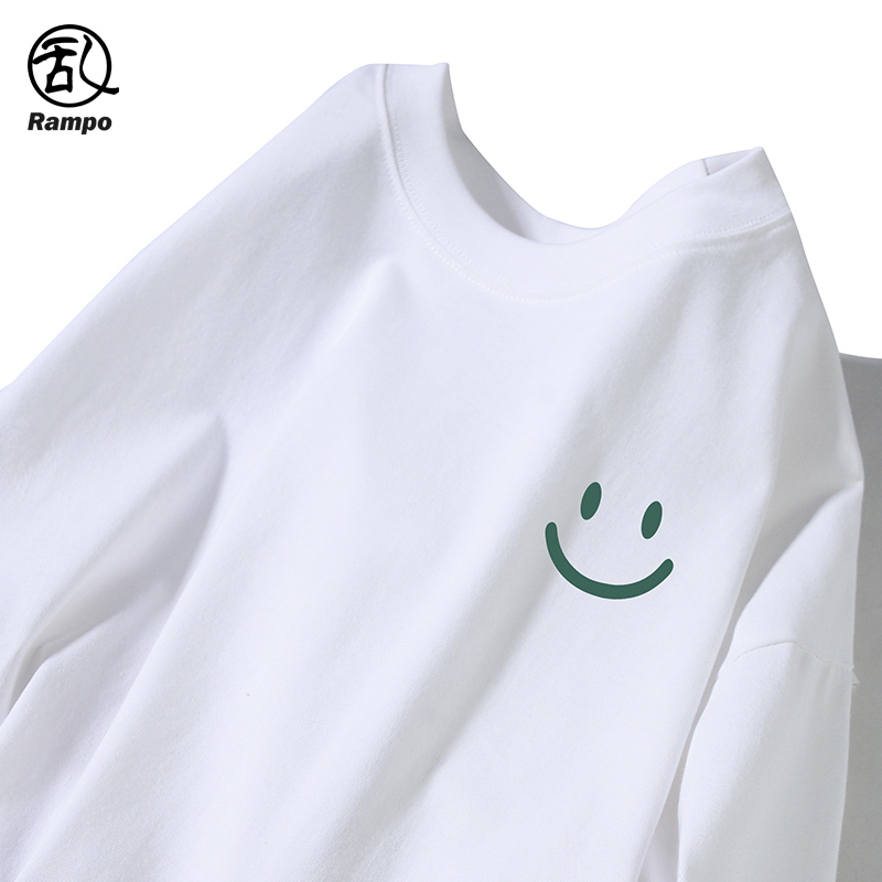 220G纯棉长袖t恤男简约笑脸体恤