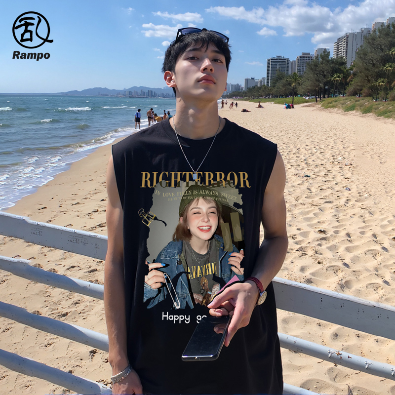 字母印花背心男款重磅纯棉汗衫