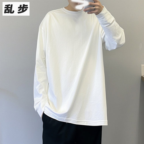 重磅纯棉长袖T恤纯色全棉打底衫