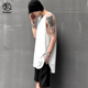 240g纯棉高街潮牌宽松下摆开叉纯色打底长款 白色内搭打底衫 背心男