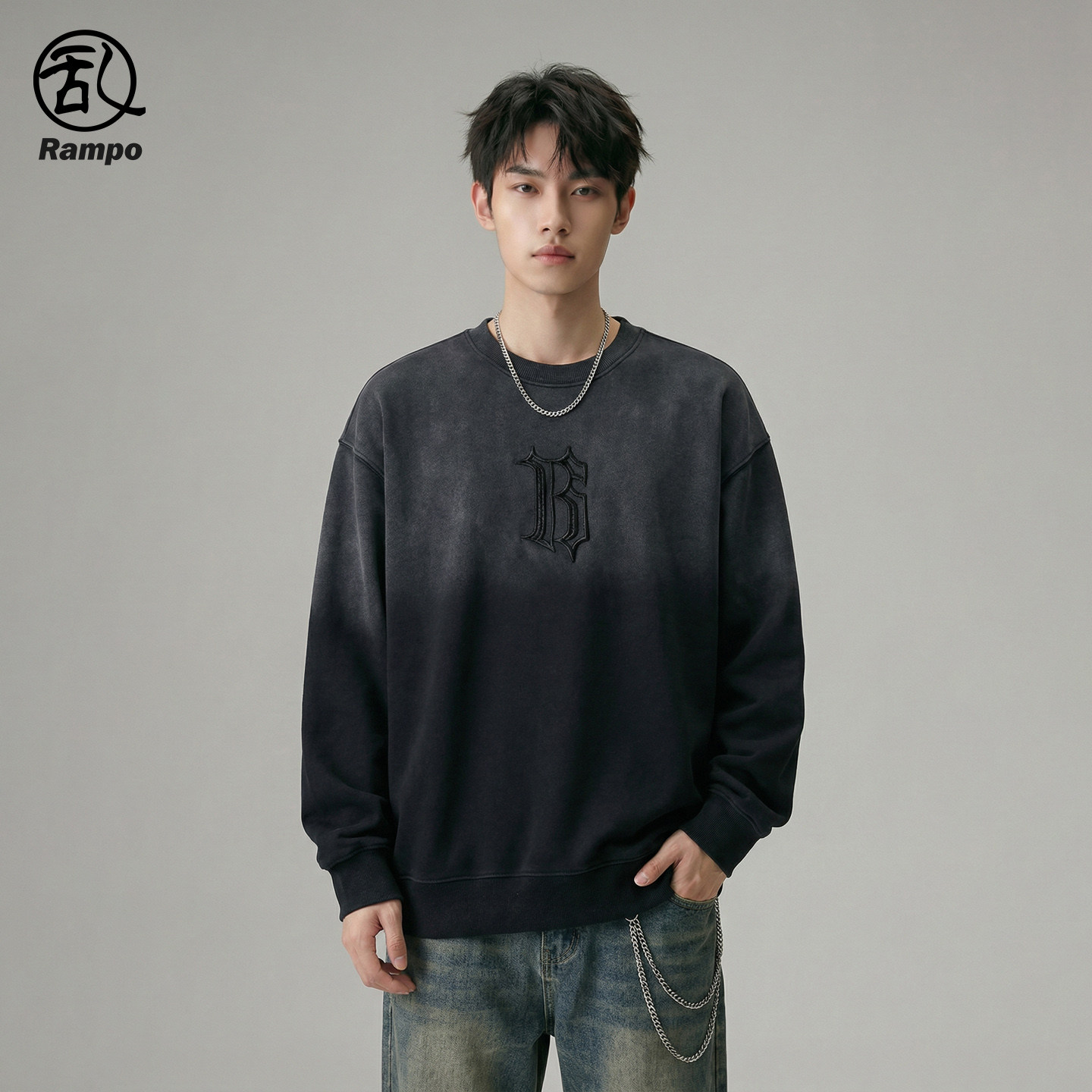 美式复古500G加绒加厚字母刺绣卫衣男水洗渐变圆领套头保暖上衣服,男装,卫衣,淘宝优惠券,粉丝福利购,淘宝优惠卷