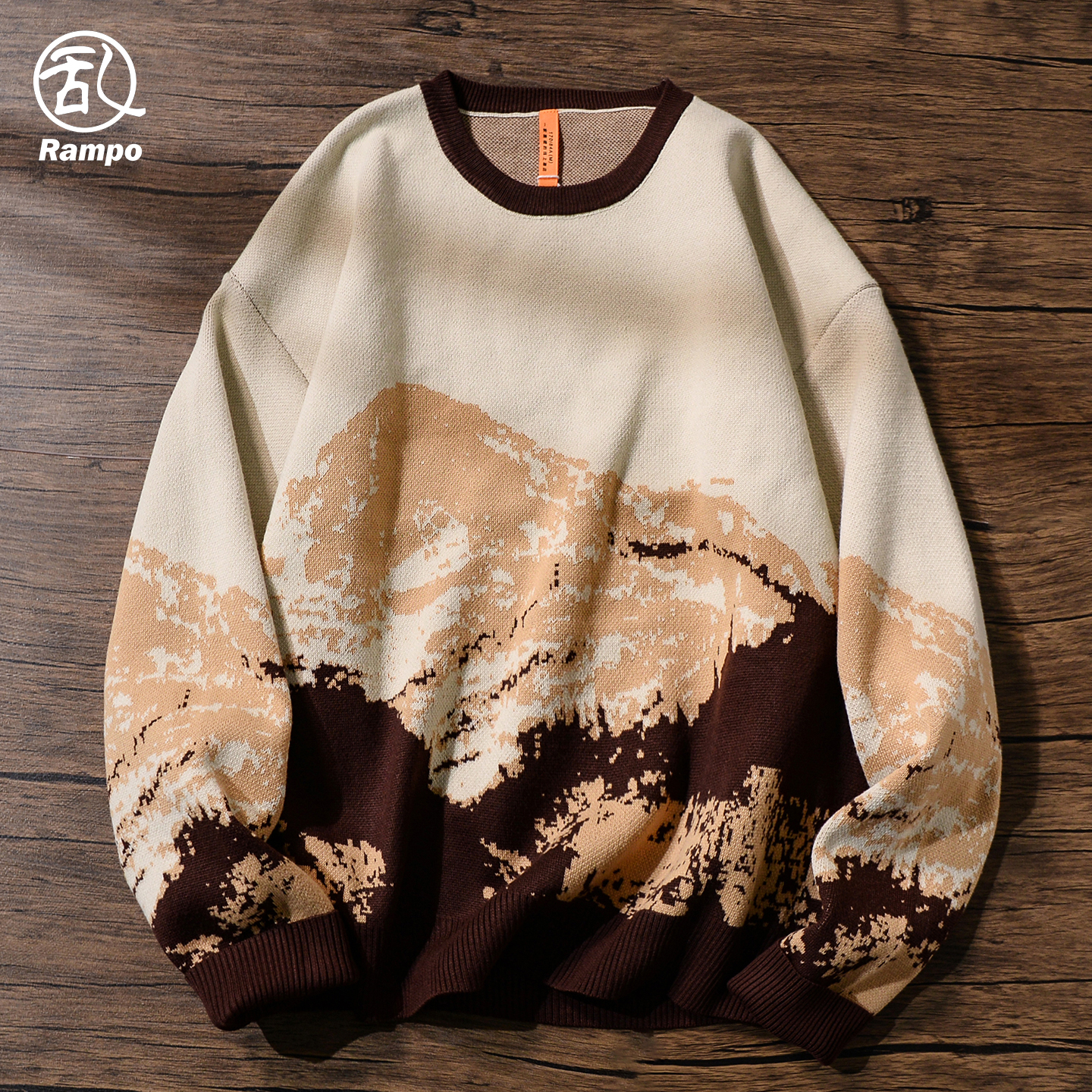 毛衣男潮牌秋冬季圆领雪山毛线衣