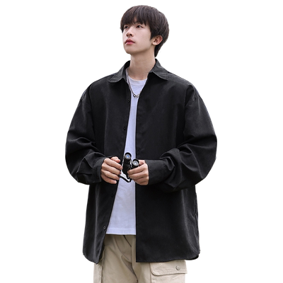 黑色衬衫男士秋季款日系纯色外套