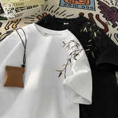 国风竹子刺绣t恤男潮牌夏季 新款 纯棉半袖 新中式 重磅短袖 oversize