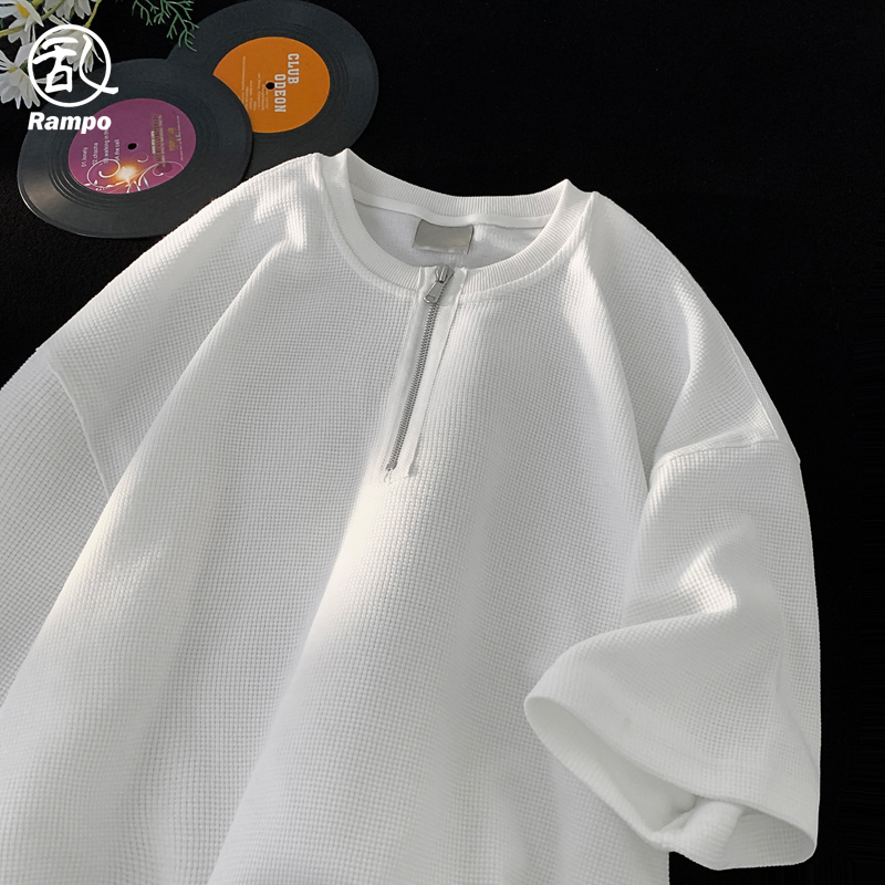 cheanfit华夫格半拉链短袖t恤男