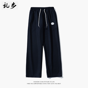美式hiphop华夫格运动裤男士宽松高街直筒阔腿简约休闲长裤ins潮