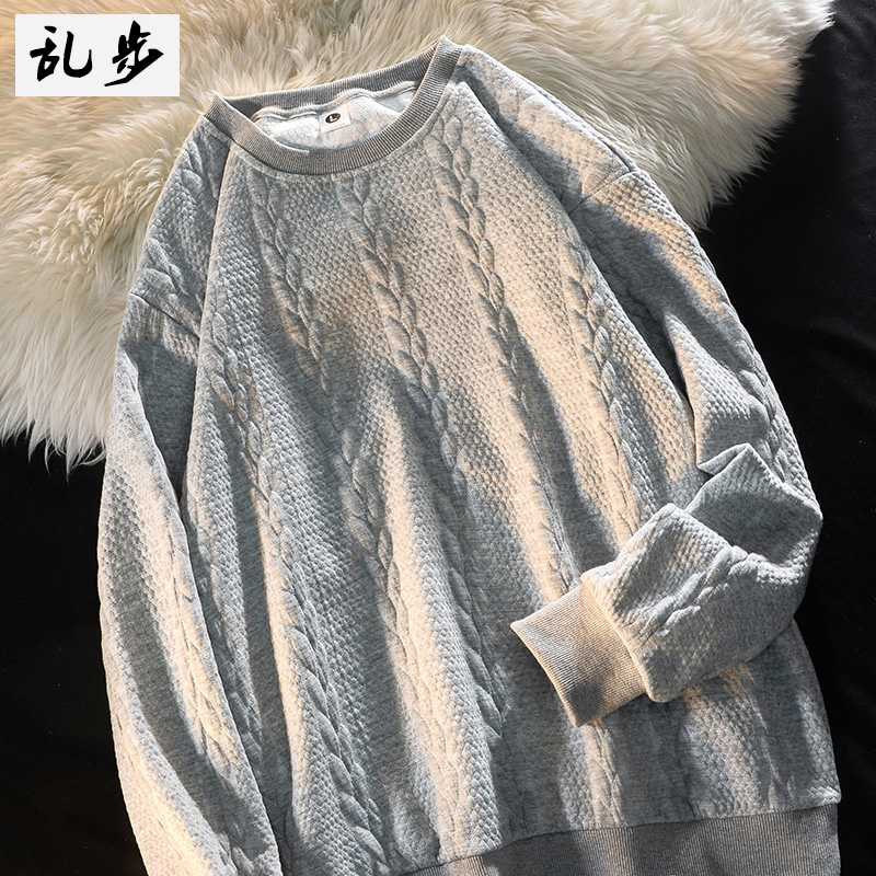 立体提花长袖t恤男美式高街卫衣