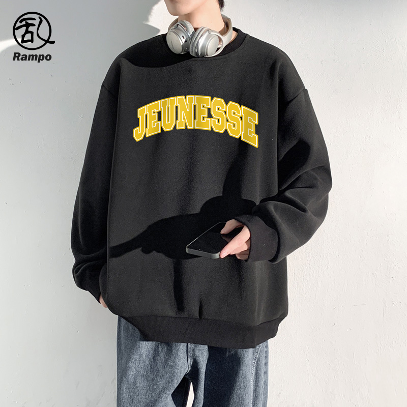 美式复古字母印花圆领长袖T恤潮