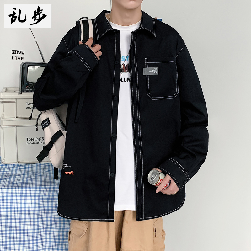 长袖衬衫男士宽松翻领休闲衬衣