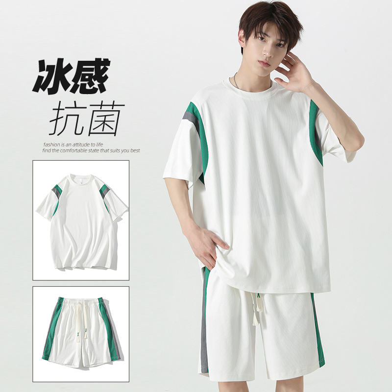夏季运动服套装男女款潮牌情侣休闲港风痞帅冰感短袖T恤短裤一套