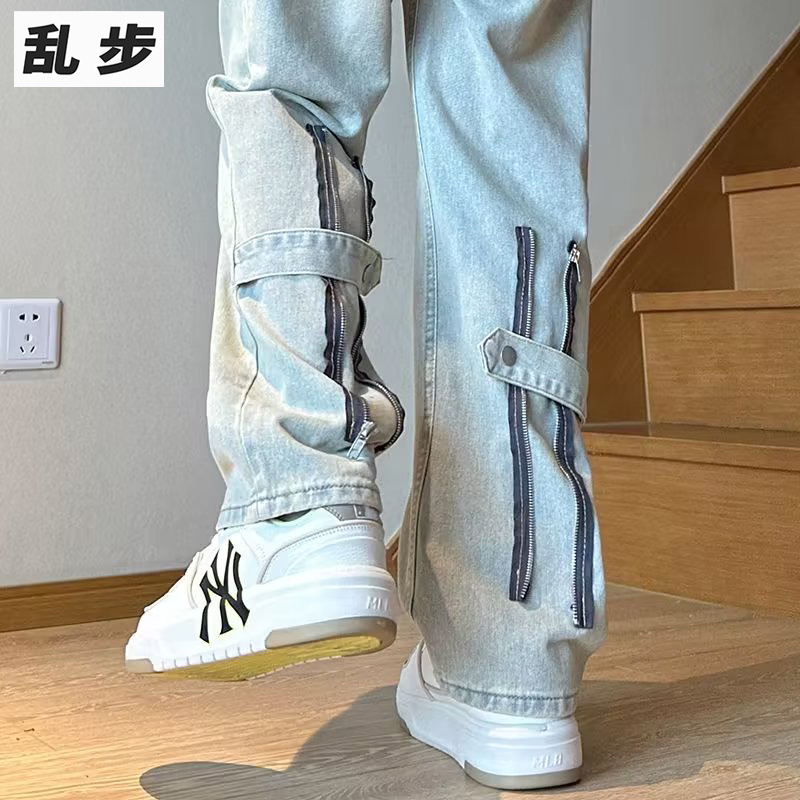 黄泥牛仔裤痞帅宽松直筒长裤